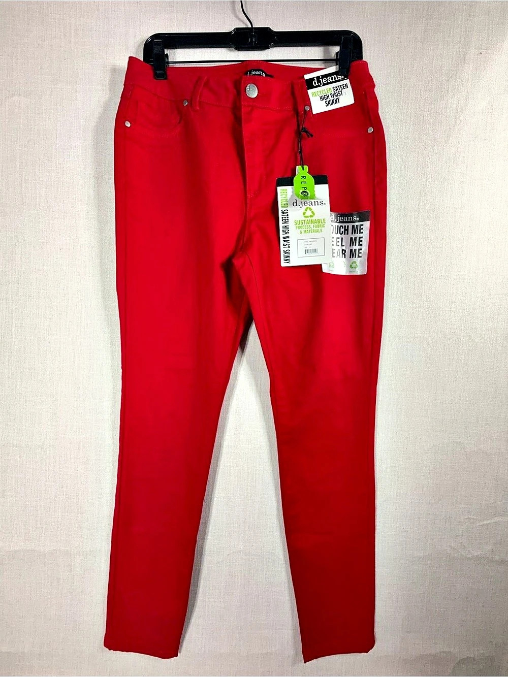 d.jeans Recycled Sateen High Waist Skinny Red Pants